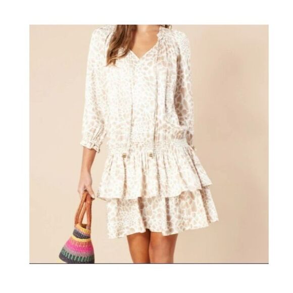 Hale Bob Dresses & Skirts - Hale Bob Giraffe Print Blouson Ruffle‎ Skirt Dress, Size Medium, Boho Chic EUC